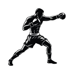Black vector silhouette of a karate athlete with a sword in action