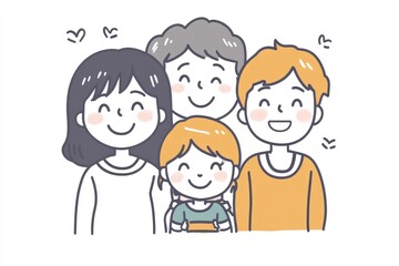 Friendly family portrait in simple line art style.