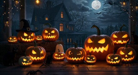 Halloween pumpkins, haunted house