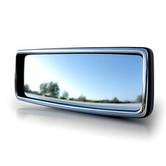 High resolution photo of a chrome car rearview mirror