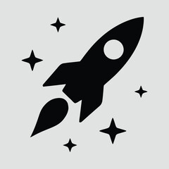Rocket in Space Minimalist Silhouette with Stars Vector Illustration