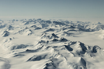 Aerial landscape view of Antarctica mountains.