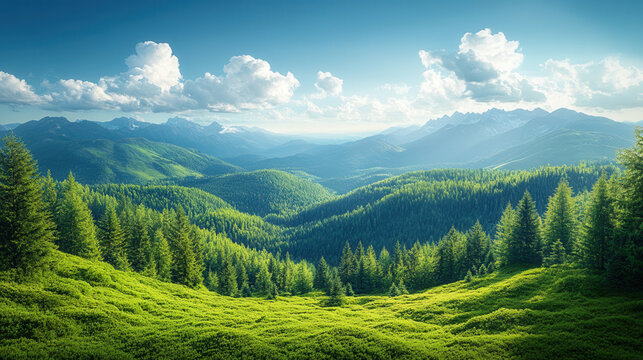 wide open blue sky with dense green forest below