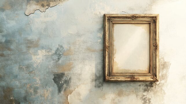 Empty antique frame on distressed wall (3)