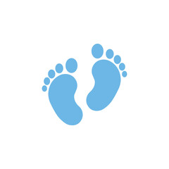 Blue baby footprints icon on a white background. This minimal and cute design is perfect for nursery themes, baby shower invitations, birth announcements, and child-related creative projects.