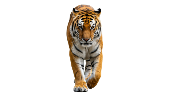 Tiger walking forward against transparent background