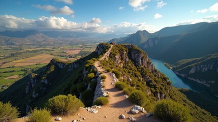 Sunny midday view of Garajonay in Spain, taken from an aerial perspective.
