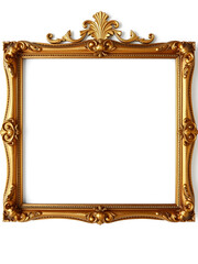 antique old gold ornate rectangle picture frame with a fancy design isolated on white background