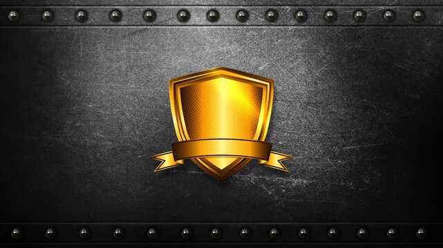 golden shield with ribbon shatter effect green screen background