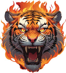 Tiger head on fire vector art illustration