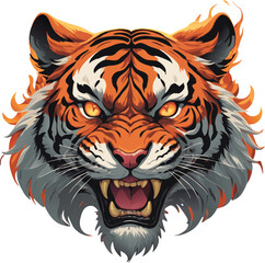Tiger head on fire vector art illustration