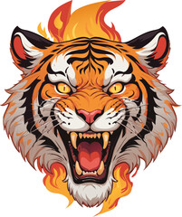 Tiger head on fire vector art illustration