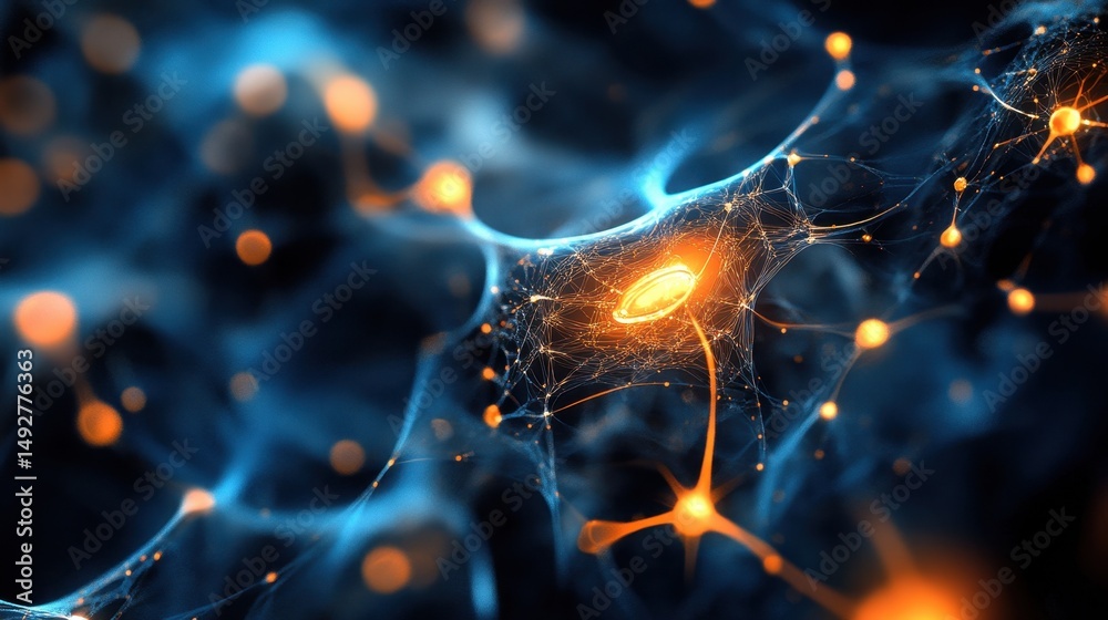 Poster this captivating image showcases a vibrant abstract visualization of neural network connections, fea