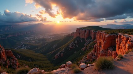 A panoramic view of Posets Maladeta in Spain at dawn, with cloudy skies and misty mountain peaks.