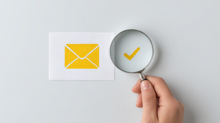 Verify email and file filtering. Focus the magnifying glass on the envelope to show that this email has been verified
