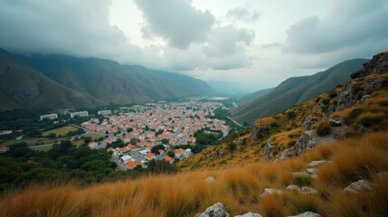 High-quality photo of Garajonay in Spain, shot from above during midday with cloudy weather.