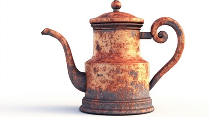 Rusty antique metal coffee pot illustration.