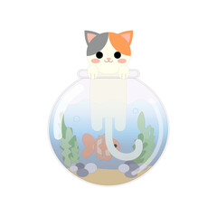 Cute Cat in a Fish Bowl