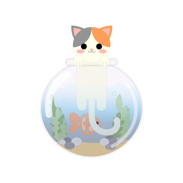 Cute Cat in a Fish Bowl