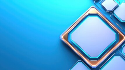 Geometric blue and orange squares overlap on a gradient background, creating a modern and futuristic abstract design.