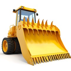 Powerful yellow excavator with large grapple bucket high resolution photo