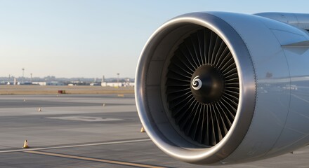 Close-up of Airplane Engine at Airport