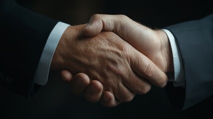 Businessmen shaking hands in a financial agreement office setting professional environment collaborative concept