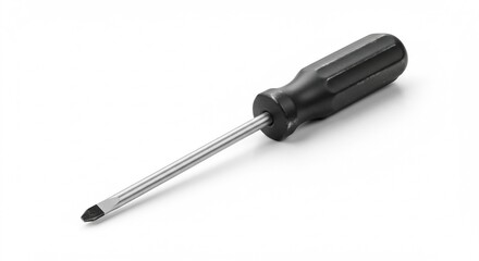 A single flathead screwdriver isolated on a white background, realistic lighting, sharp focus, product photography style