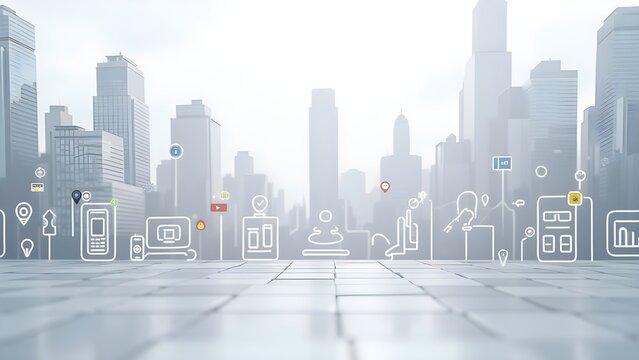 Digital Cityscape: Modern Urban Tech Network, Abstract Technology and Innovative Communications in Metropolitan Skyline