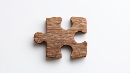 Fototapeta premium Single Wooden Puzzle Piece on White Background
