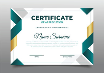 green and gold business Certificate of appreciation template frame geometric design