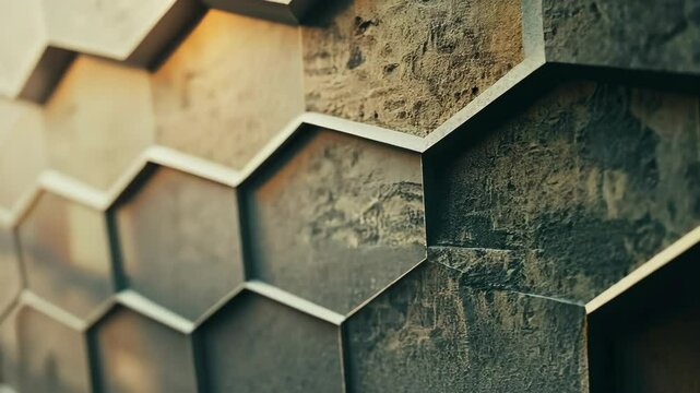 abstract hexagonal stone wall pattern with aged texture and subtle light reflecting on surface