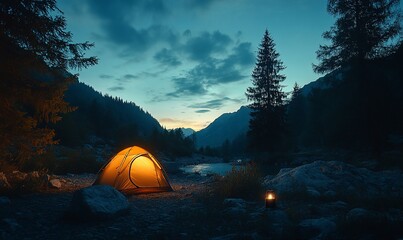 Camping under the mountain twilight