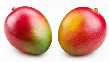 Fototapeta premium two whole mangoes isolated on white background with clipping path