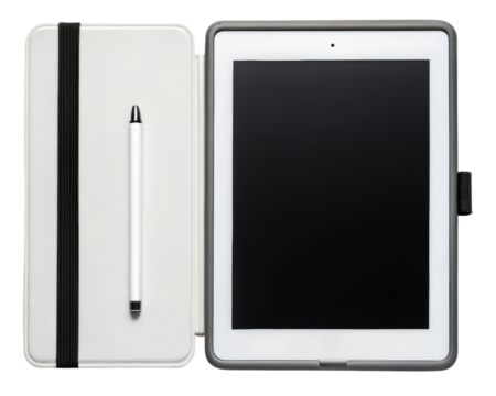 Tablet with Stylus in Protective Case for Work and Creativity on a transparent background
