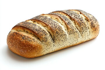 A loaf of crusty bread sprinkled with poppy seeds, baked to golden perfection.