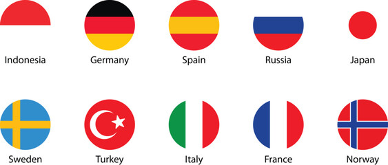 Round Country Flag Icons Set