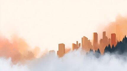 Fototapeta premium Soft Pastel Watercolor Blend in Surreal Art Style Featuring Golden Cityscape and Misty Landscape