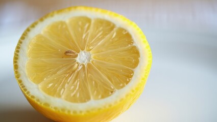 Closeup of a Juicy Yellow Lemon Half on White Background