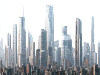 Obraz premium Futuristic cityscape with towering skyscrapers and modern architecture aerial view of an urban metropolis with innovative design