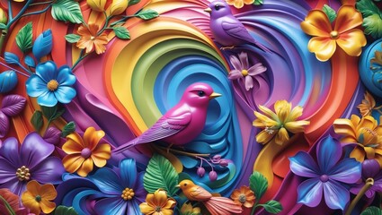 Fototapeta premium Colorful bird made of flowers suitable for magical designs, children's products, fantasy themes, greeting cards, and whimsical illustrations.