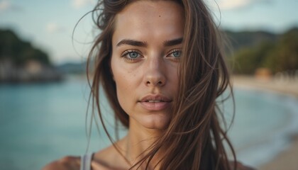 Portrait of woman smiling in natural light with blurred background