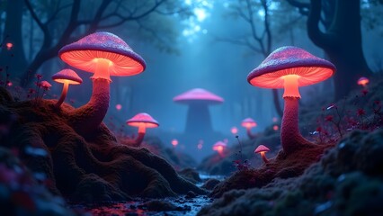 Enchanted Forest with Glowing Mushrooms: A Dreamlike Nature Landscape