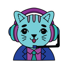 Cat Wearing Headphones as Customer Service Representative. Professional-looking cat wearing a headset with microphone