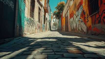 Fototapeta premium Graffiti Alleyway: A Vibrant Urban Street Scene