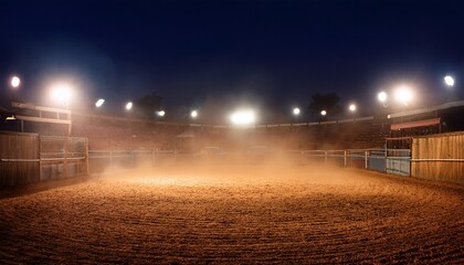 dusty rodeo arena at night foggy illuminated by spotlights