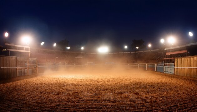 dusty rodeo arena at night foggy illuminated by spotlights