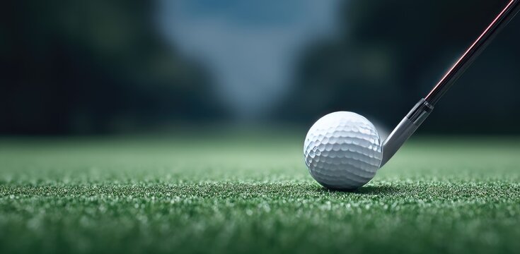 Golf Ball Ready to Be Hit by a Golf Club on Lush Green Grass With a Blurred Green Background
