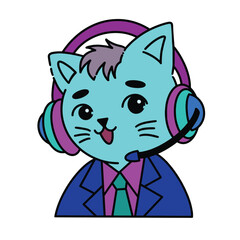 Cat Wearing Headphones as Customer Service Representative. Professional-looking cat wearing a headset with microphone