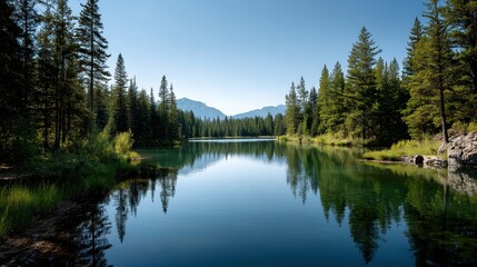 Pine Trees Surrounding Quiet Lake